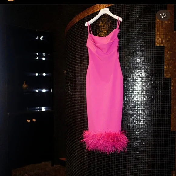 Miss Circle Dresses Miss Circle Fiona Fuchsia Feather Trim